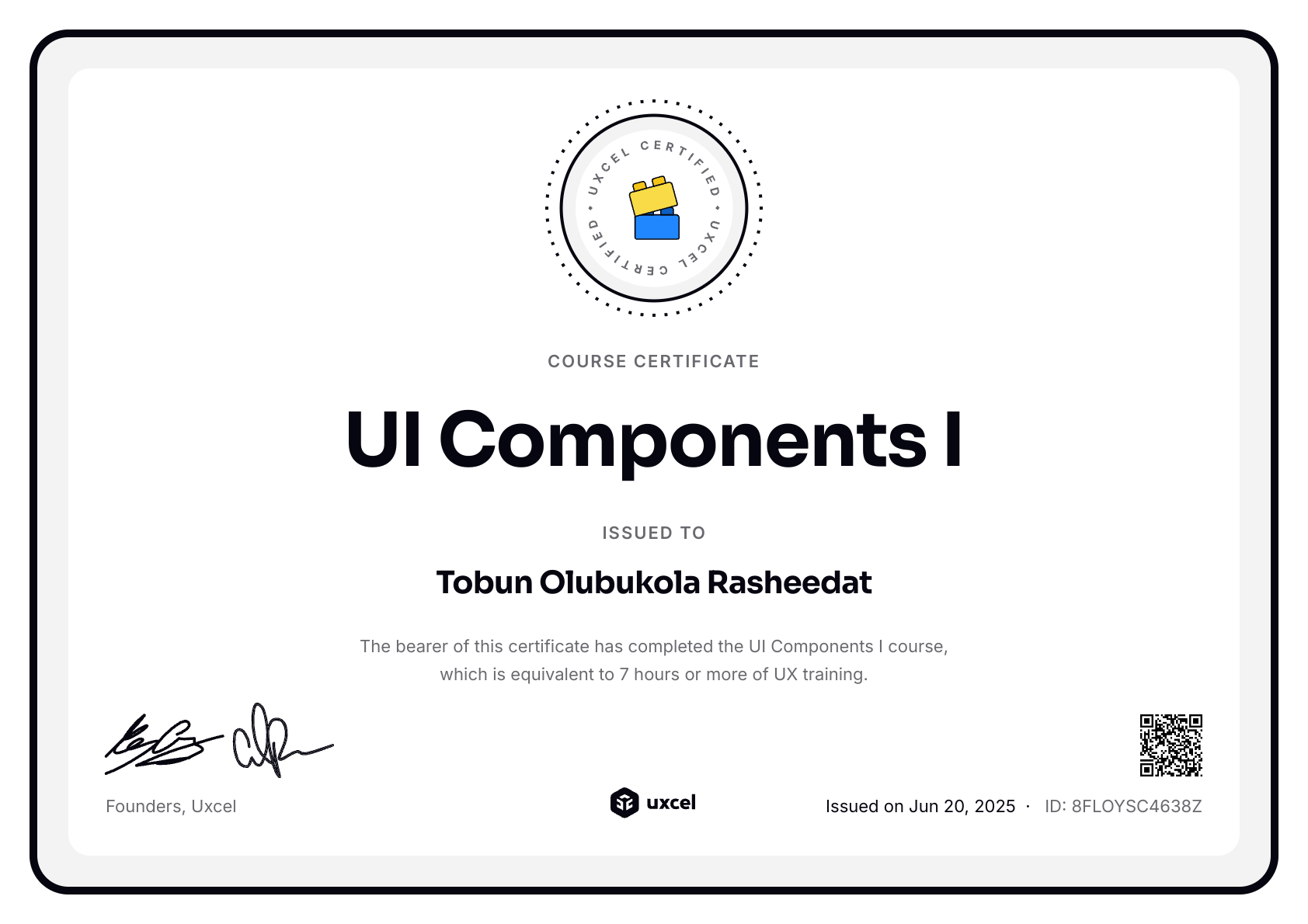 Tobun Olubukola Rasheedat's certificate